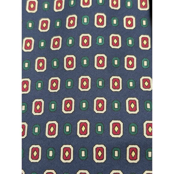 Carroll & Co Men's Tie Beverly Hills Navy Blue Red Green Medallion Geometric - Picture 2 of 6